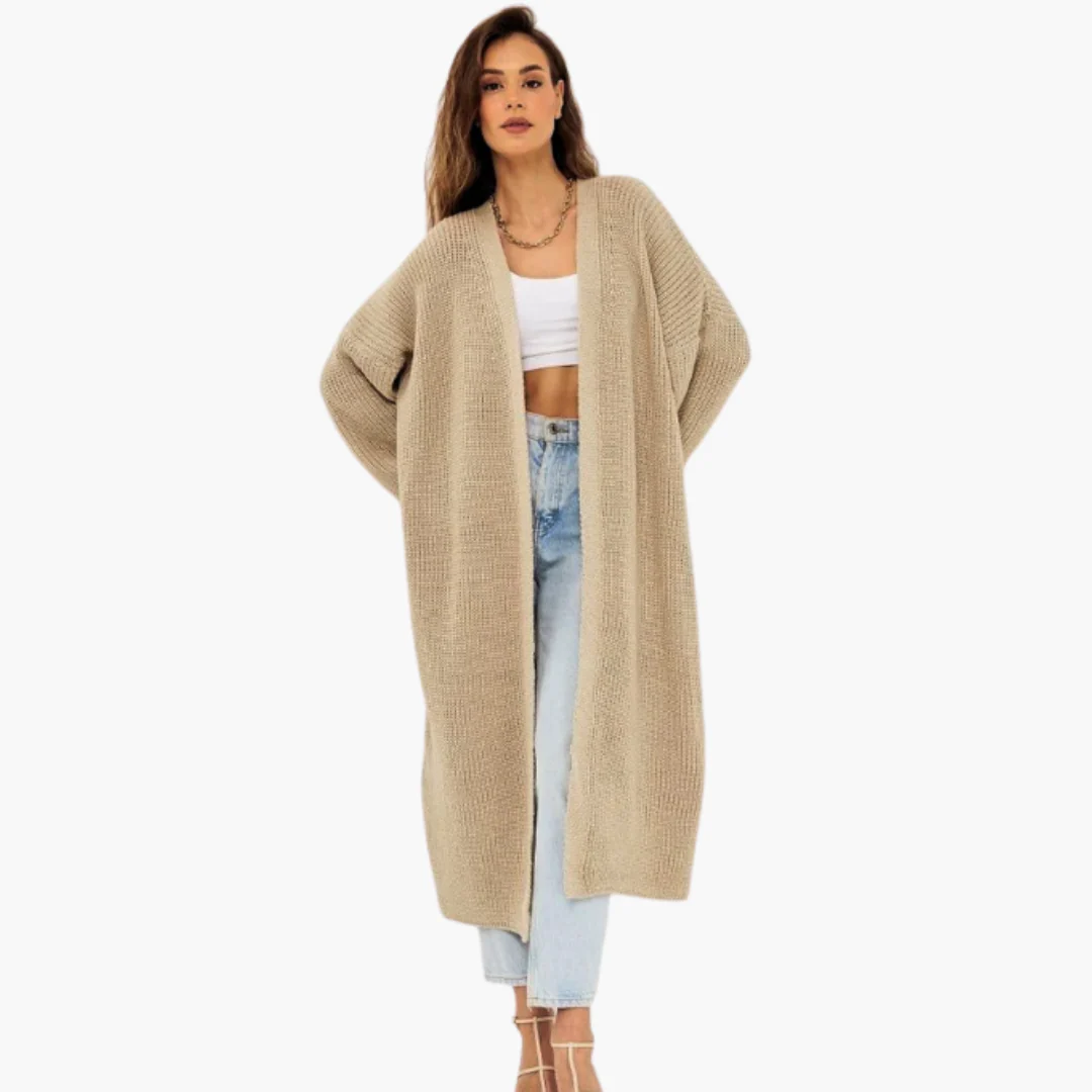 Langer Damen Strickjacke mit offener Vorderseite - Image 2