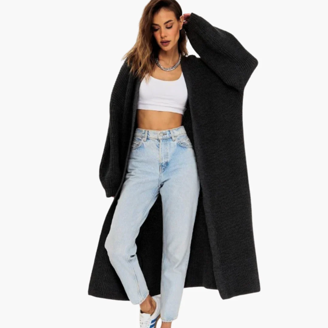 Langer Damen Strickjacke mit offener Vorderseite - Image 3