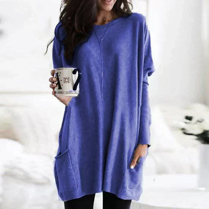 Langer Pullover mit Seitentaschen für Damen - Image 10