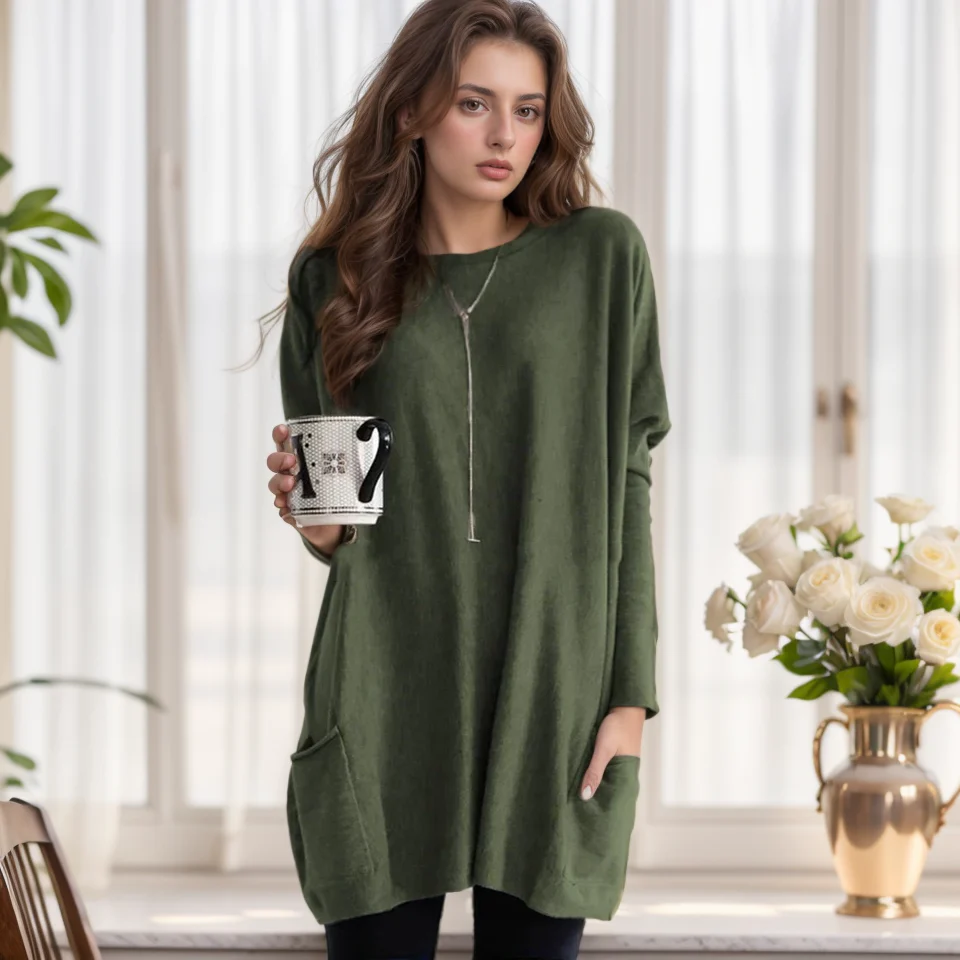 Langer Pullover mit Seitentaschen für Damen - Image 2