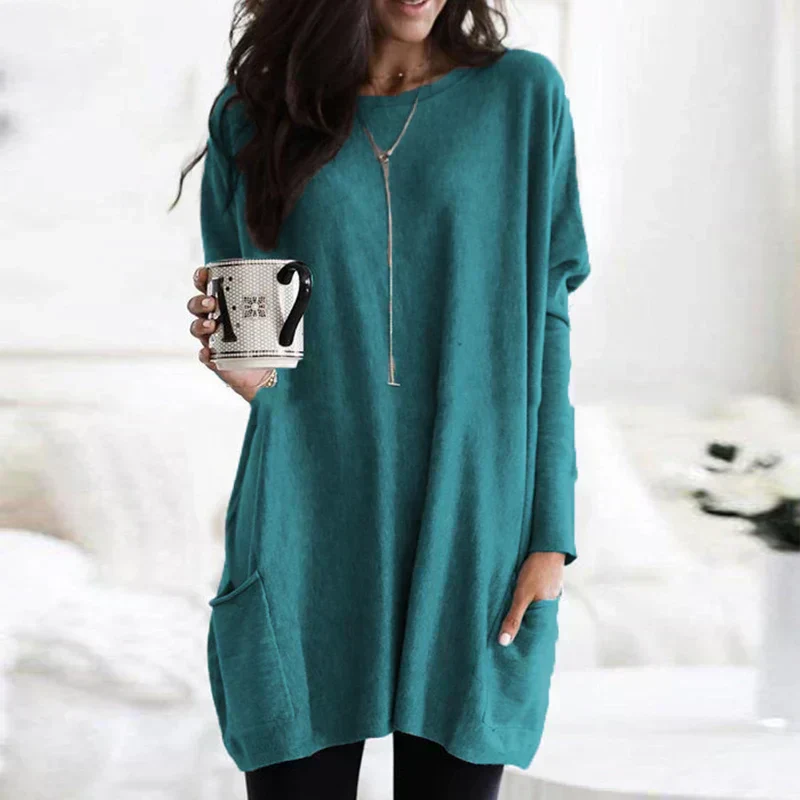 Langer Pullover mit Seitentaschen für Damen - Image 6