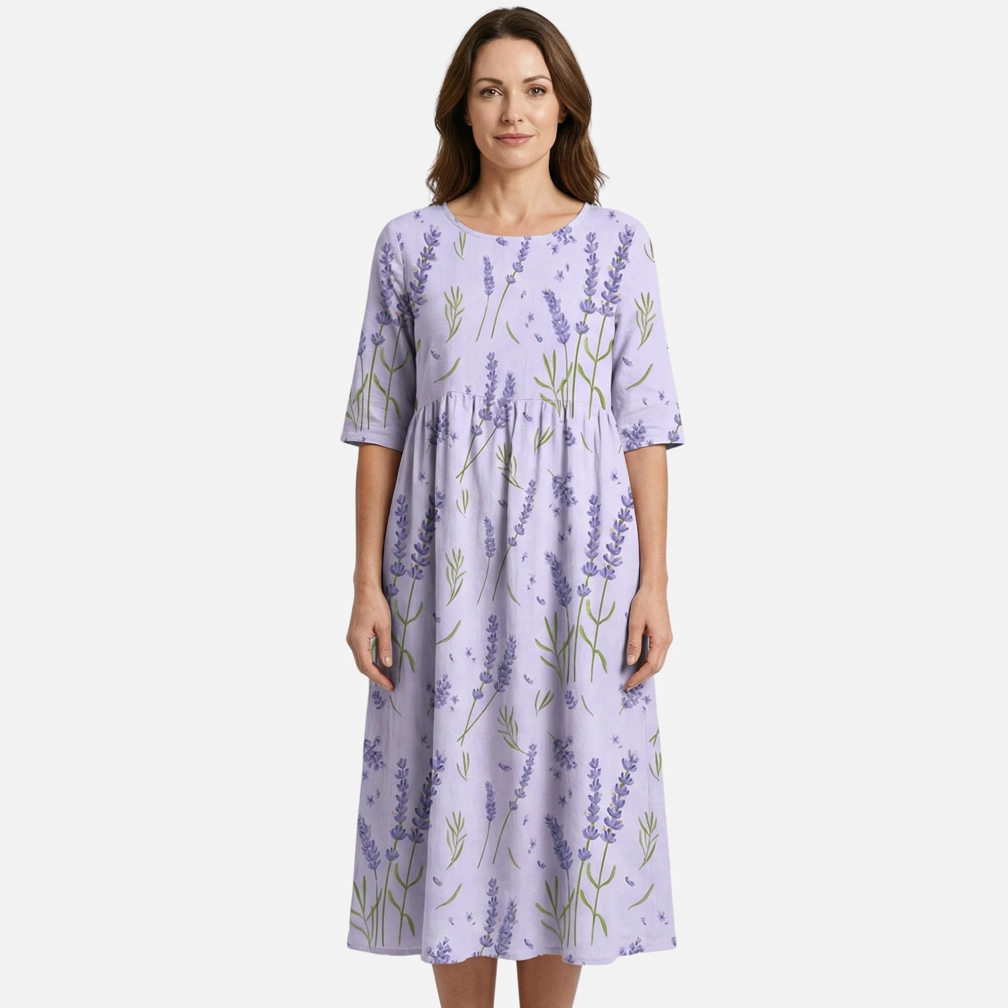 Gertrude | Damen Langes Baumwollkleid Gummizug-Taille – Baumwoll Maxi Alltagskleid