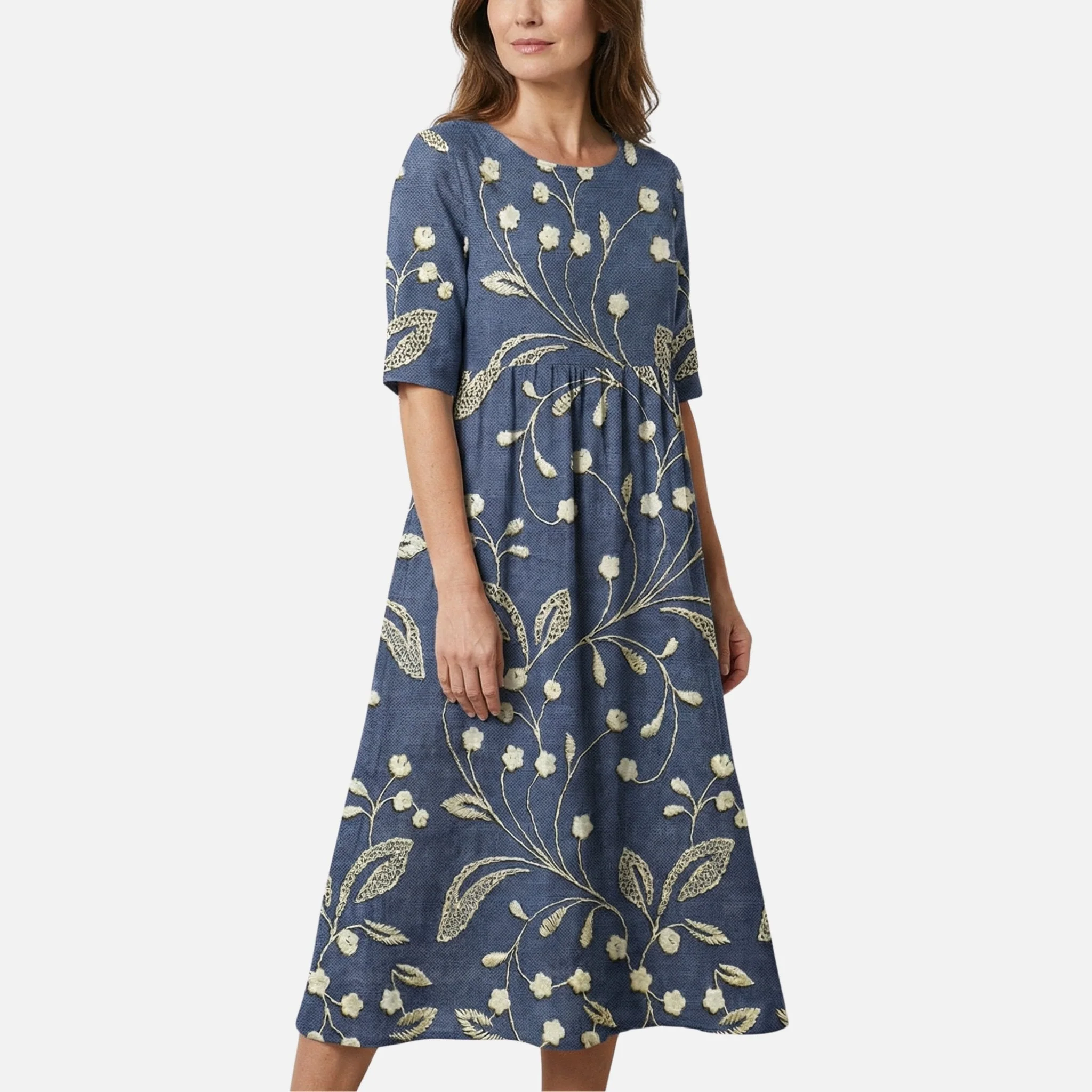 Gertrude | Damen Langes Baumwollkleid Gummizug-Taille – Baumwoll Maxi Alltagskleid - Image 2