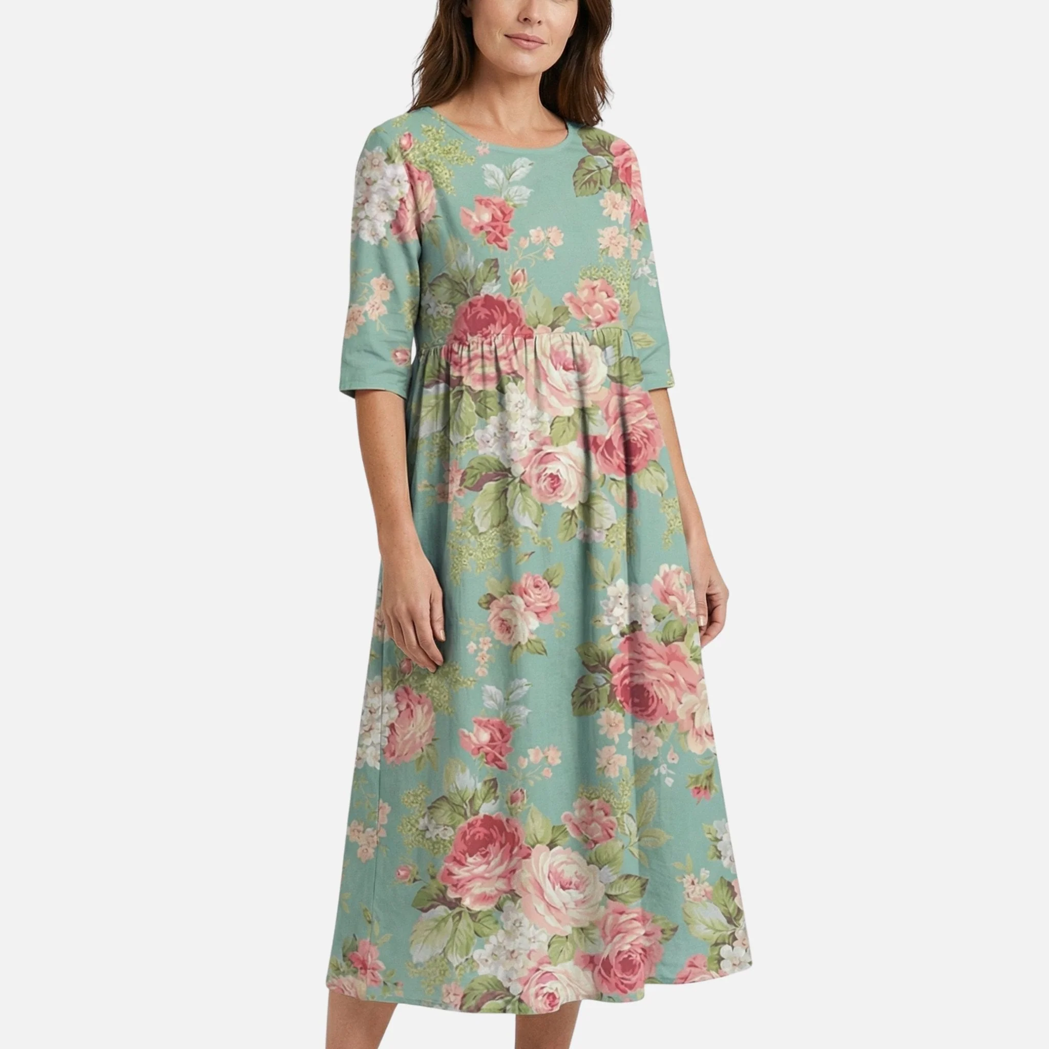 Gertrude | Damen Langes Baumwollkleid Gummizug-Taille – Baumwoll Maxi Alltagskleid - Image 3