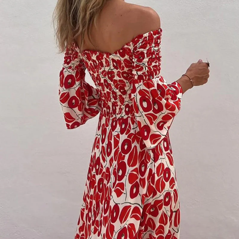 Langes Kleid mit offenen Schultern und Blumenmuster – Eleganz und sommerliche Frische - Image 2