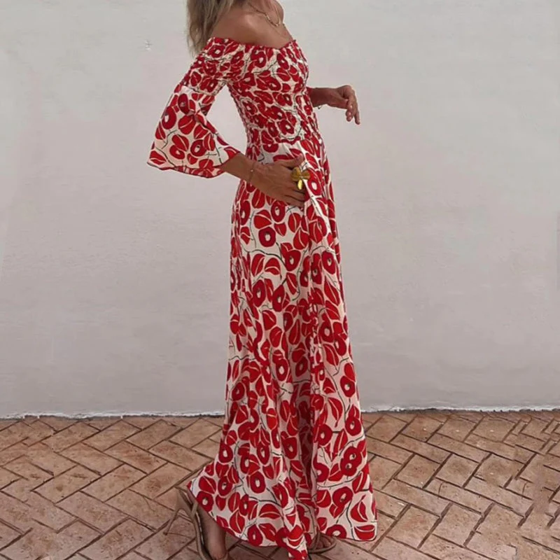 Langes Kleid mit offenen Schultern und Blumenmuster – Eleganz und sommerliche Frische - Image 3