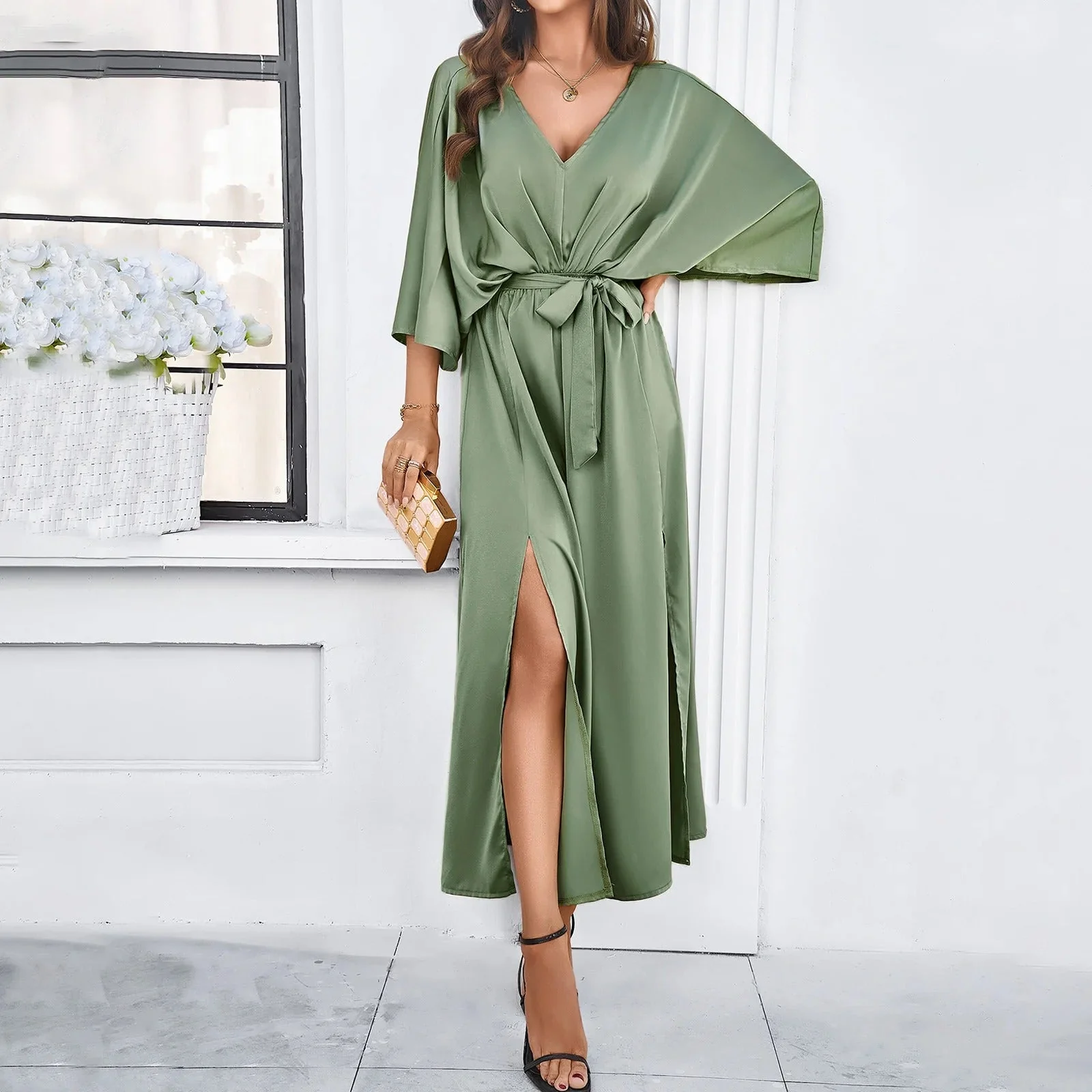 Langes Kleid mit Schlitz für Damen - Image 2