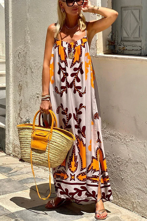 Langes Trägerkleid mit Ethno-Print – Sommerfarbpalette - Image 2