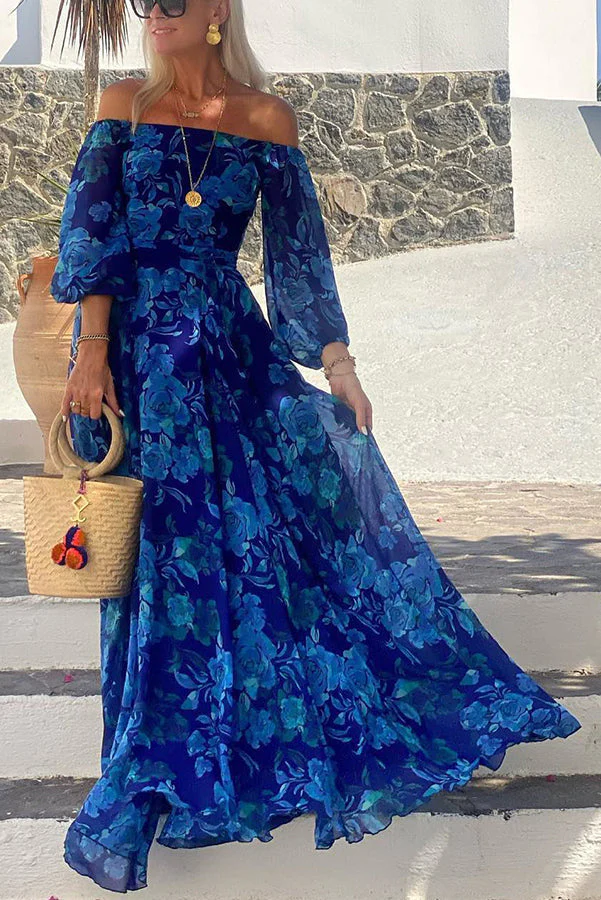 Langkleid mit Blumenmuster und Schulterfrei – Urlaubseleganz - Image 3