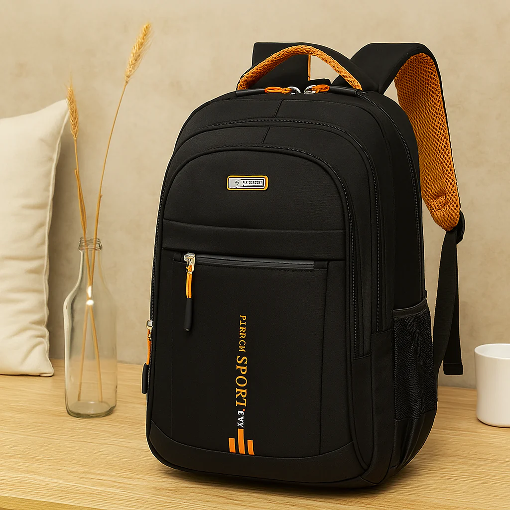 Laptop-Rucksack mit großem Fassungsvermögen – Stilvolle schwarze Reise- und Businesstasche aus Nylon mit verstellbaren Riemen - Image 5