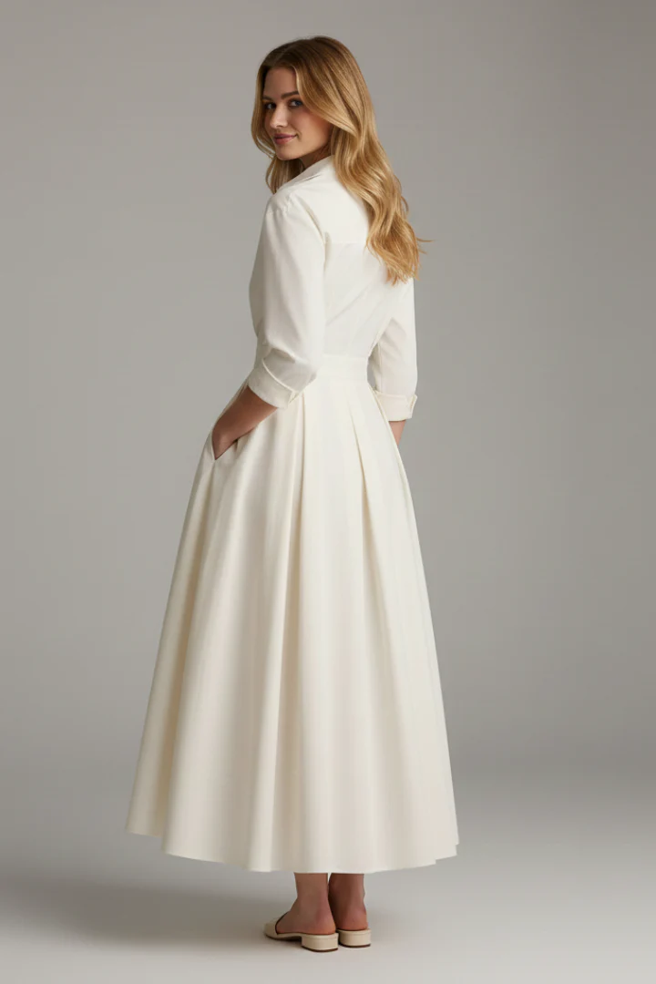 Lara Damen Midikleid mit Knopfleiste Vorne und Taillendetail - Image 3