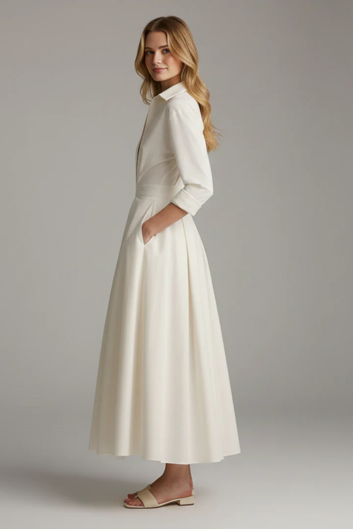 Lara Damen Midikleid mit Knopfleiste Vorne und Taillendetail - Image 4