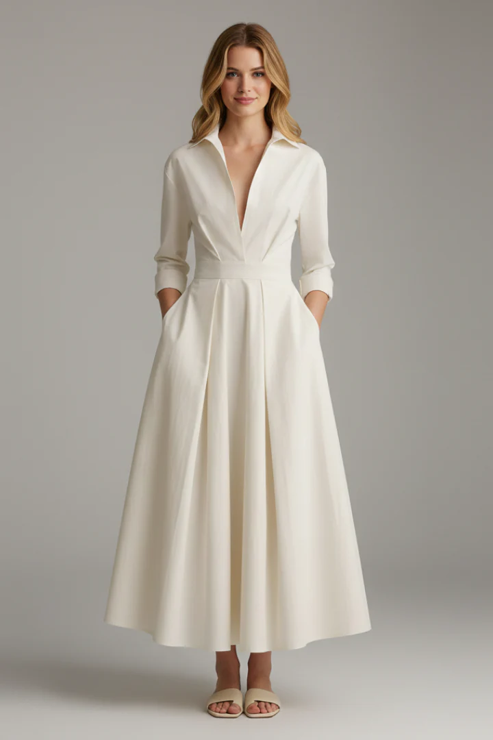 Lara Damen Midikleid mit Knopfleiste Vorne und Taillendetail - Image 5