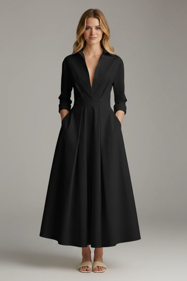 Lara Damen Midikleid mit Knopfleiste Vorne und Taillendetail - Image 6