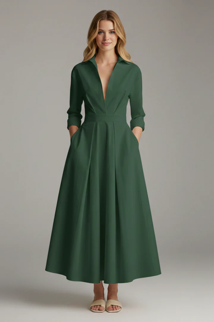 Lara Damen Midikleid mit Knopfleiste Vorne und Taillendetail - Image 7