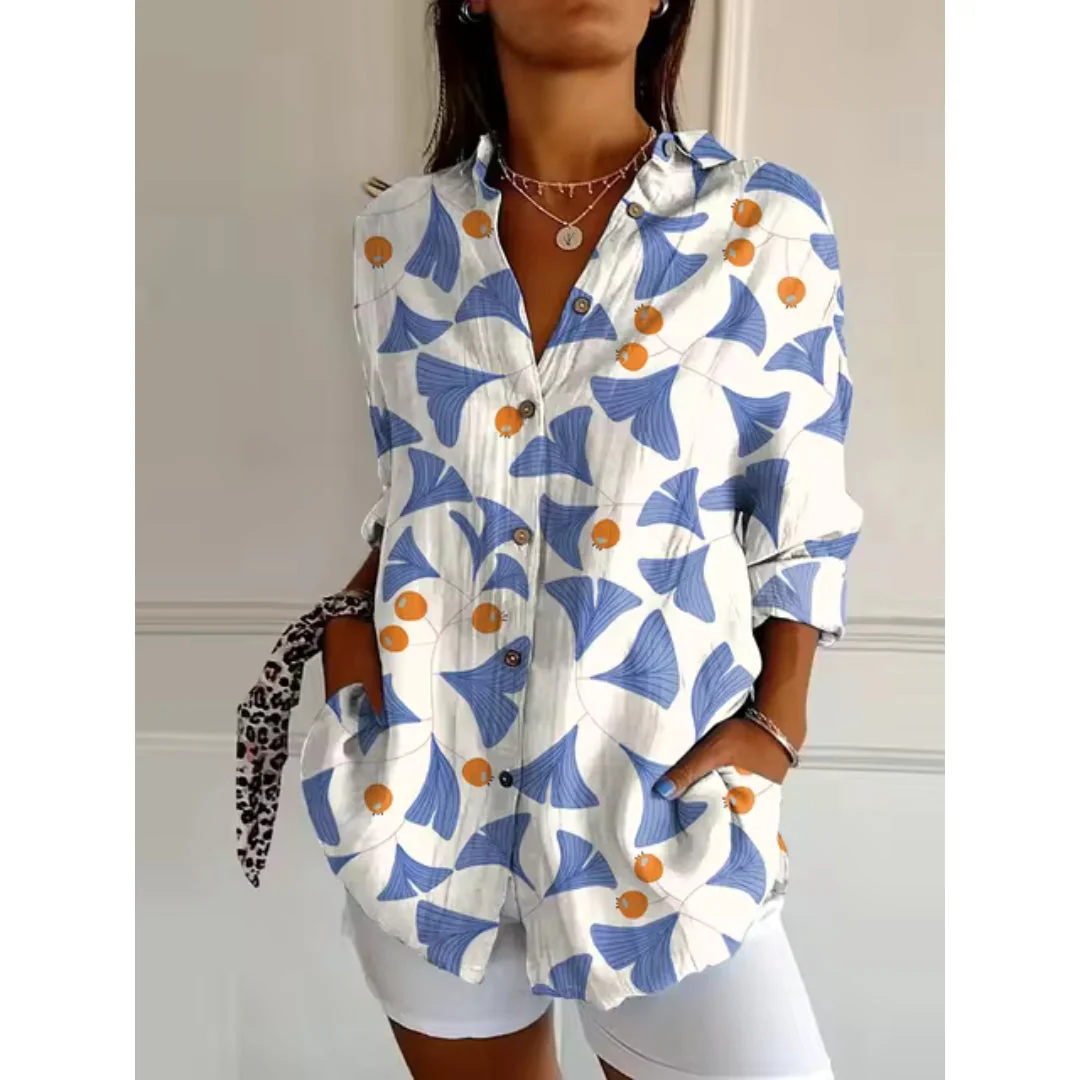 Lässig Button Down Hemd für Damen | Blumen Bedrucken - Image 2