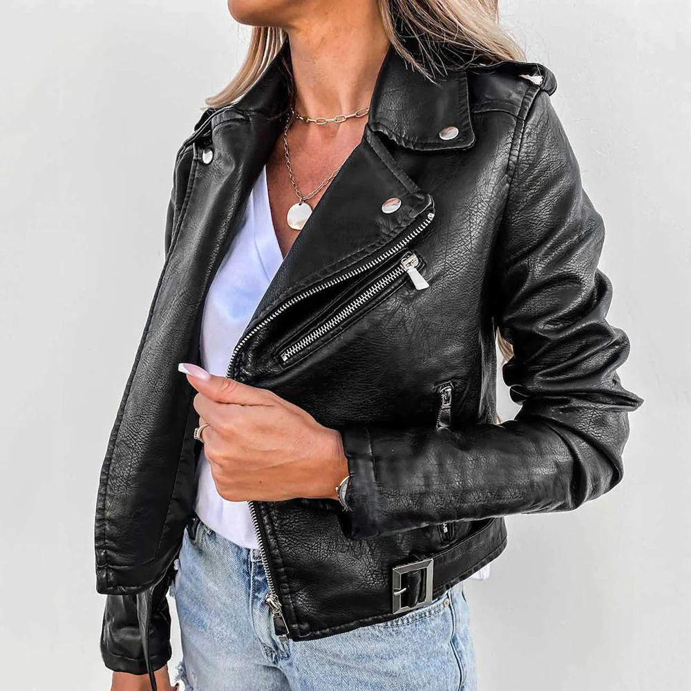 Lässige Damen-Bikerjacke mit Revers - Image 2