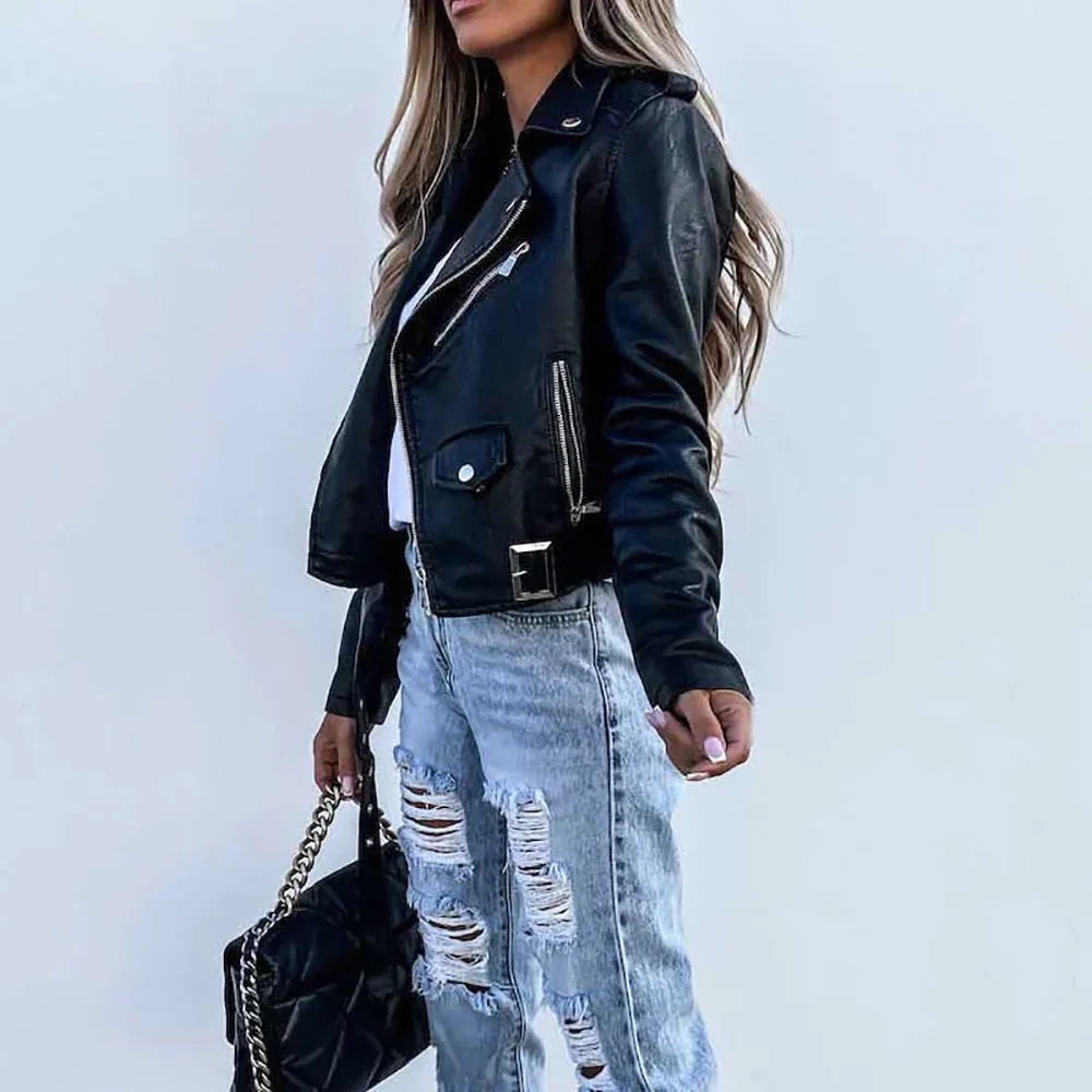 Lässige Damen-Bikerjacke mit Revers - Image 3