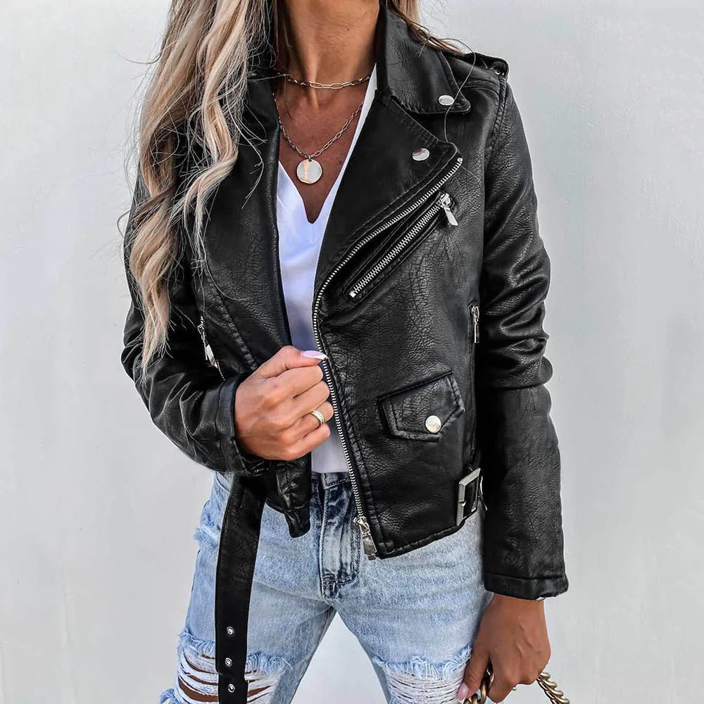 Lässige Damen-Bikerjacke mit Revers - Image 4