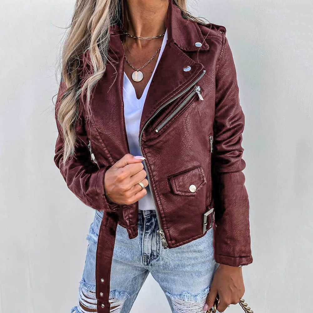 Lässige Damen-Bikerjacke mit Revers - Image 5