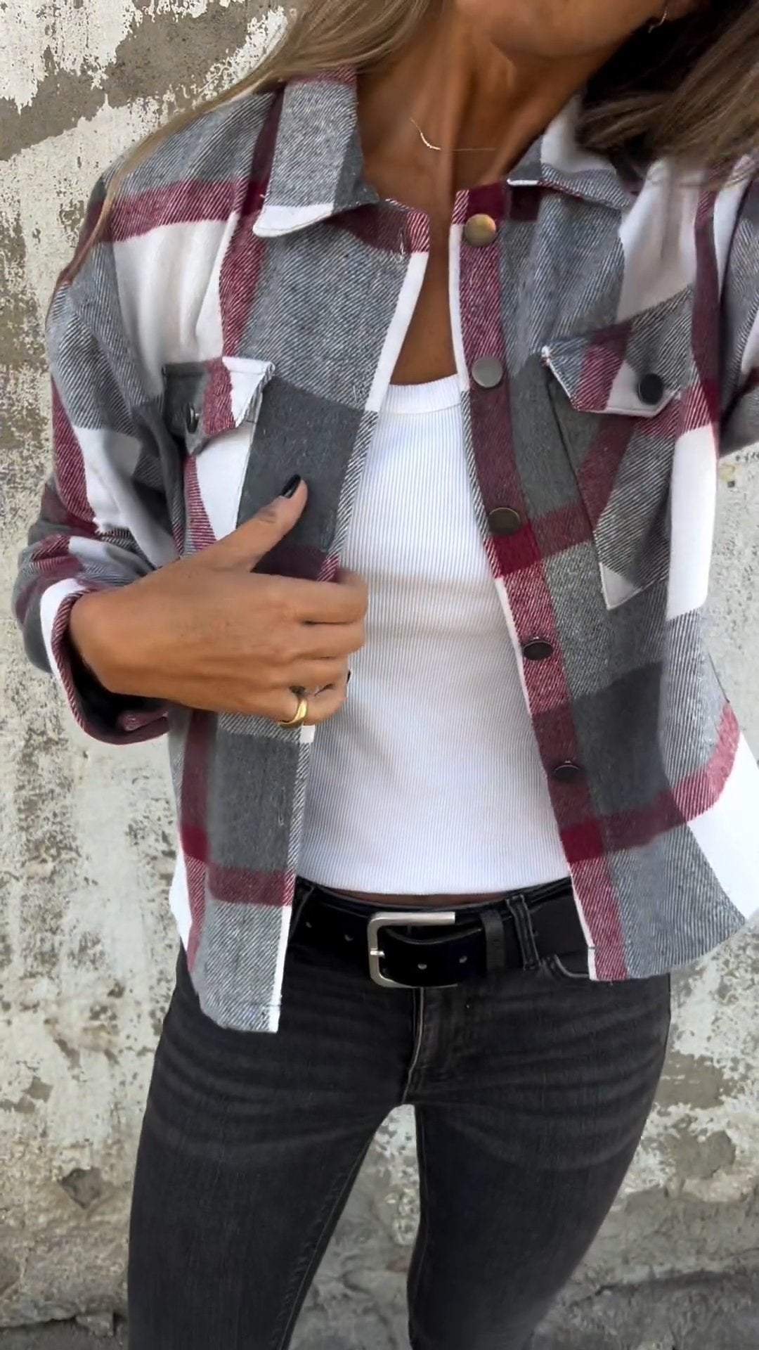 Lässige Karojacke mit Revers - Image 3