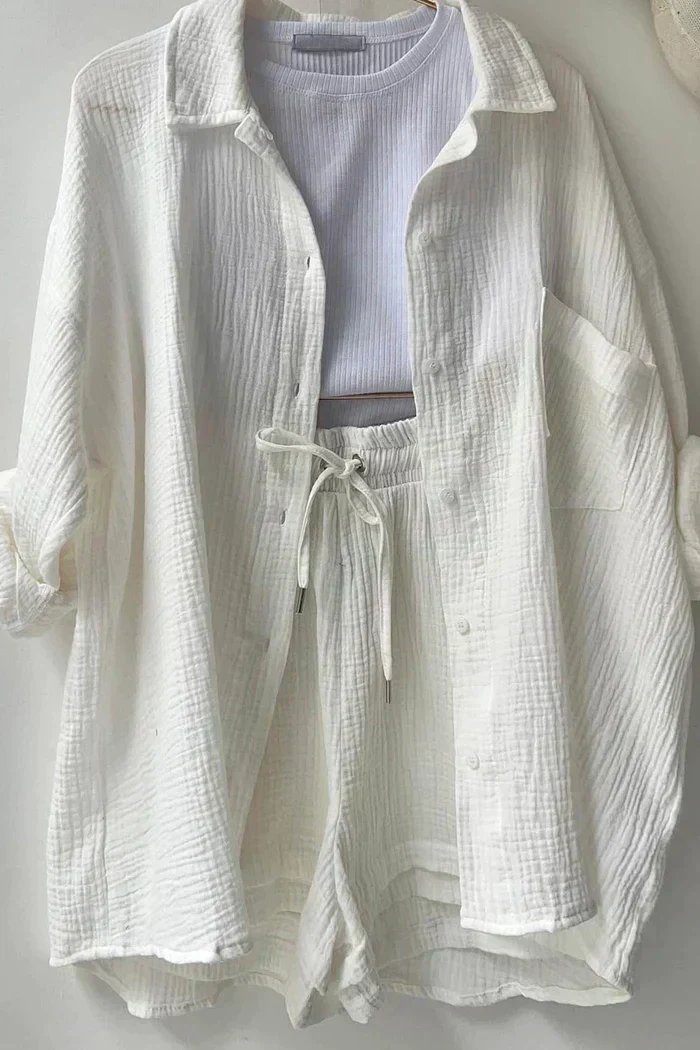 Lässiges 2-Teiler Damen Set – Oversize Hemd & Shorts aus Musselin | Zendoo.de - Image 11