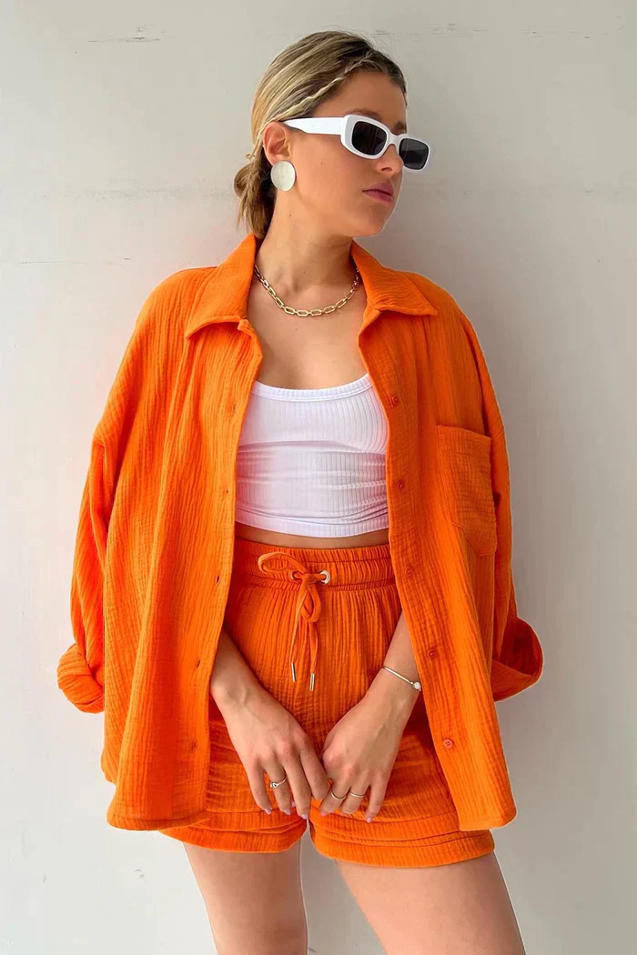 Lässiges 2-Teiler Damen Set – Oversize Hemd & Shorts aus Musselin | Zendoo.de - Image 12