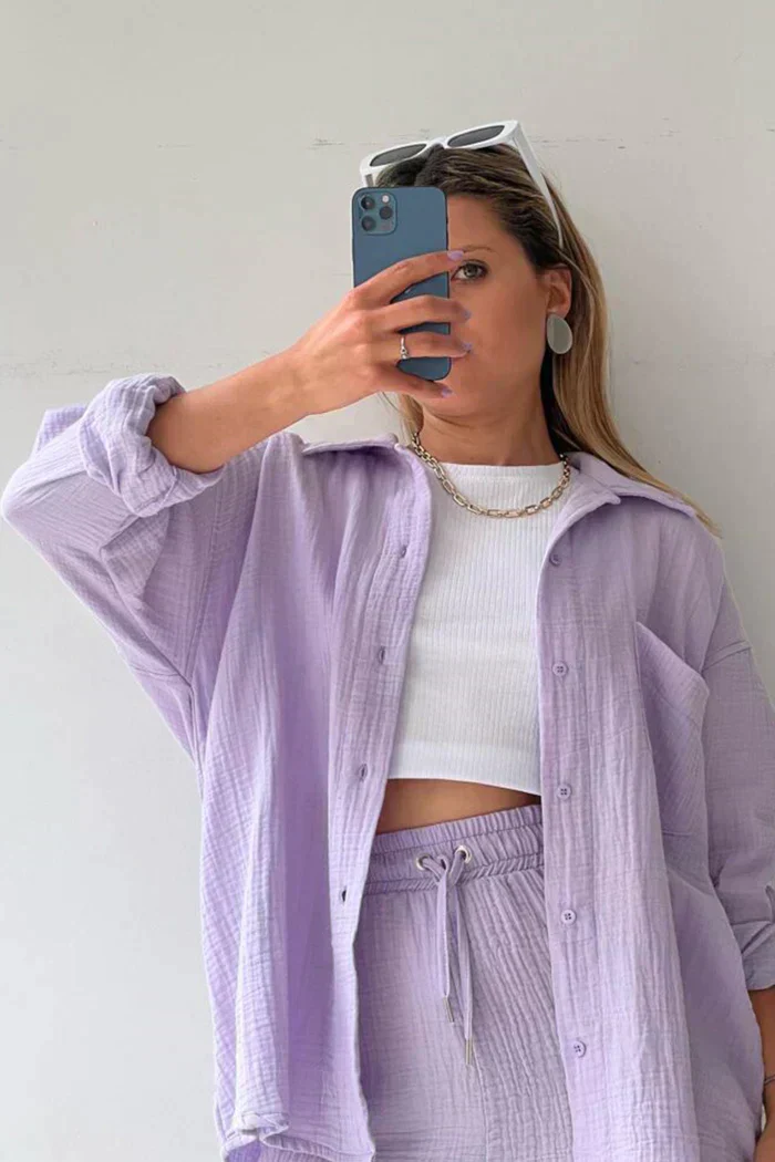 Lässiges 2-Teiler Damen Set – Oversize Hemd & Shorts aus Musselin | Zendoo.de - Image 15
