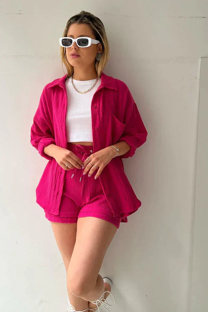 Lässiges 2-Teiler Damen Set – Oversize Hemd & Shorts aus Musselin | Zendoo.de - Image 2