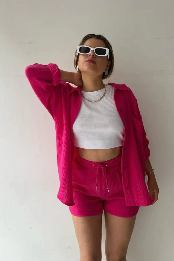 Lässiges 2-Teiler Damen Set – Oversize Hemd & Shorts aus Musselin | Zendoo.de - Image 3