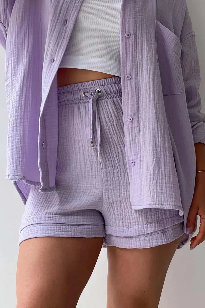 Lässiges 2-Teiler Damen Set – Oversize Hemd & Shorts aus Musselin | Zendoo.de - Image 6