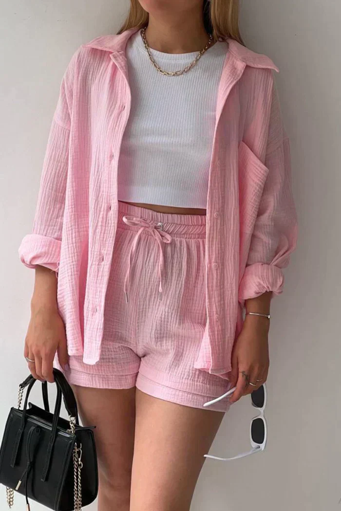 Lässiges 2-Teiler Damen Set – Oversize Hemd & Shorts aus Musselin | Zendoo.de - Image 7