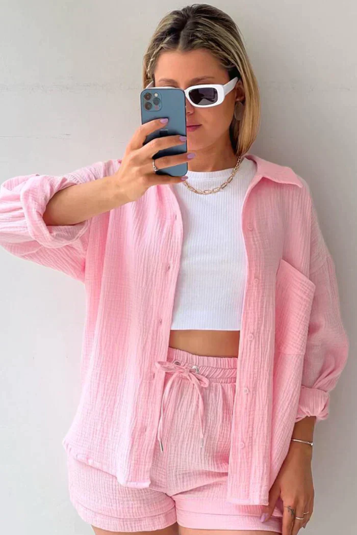 Lässiges 2-Teiler Damen Set – Oversize Hemd & Shorts aus Musselin | Zendoo.de - Image 8