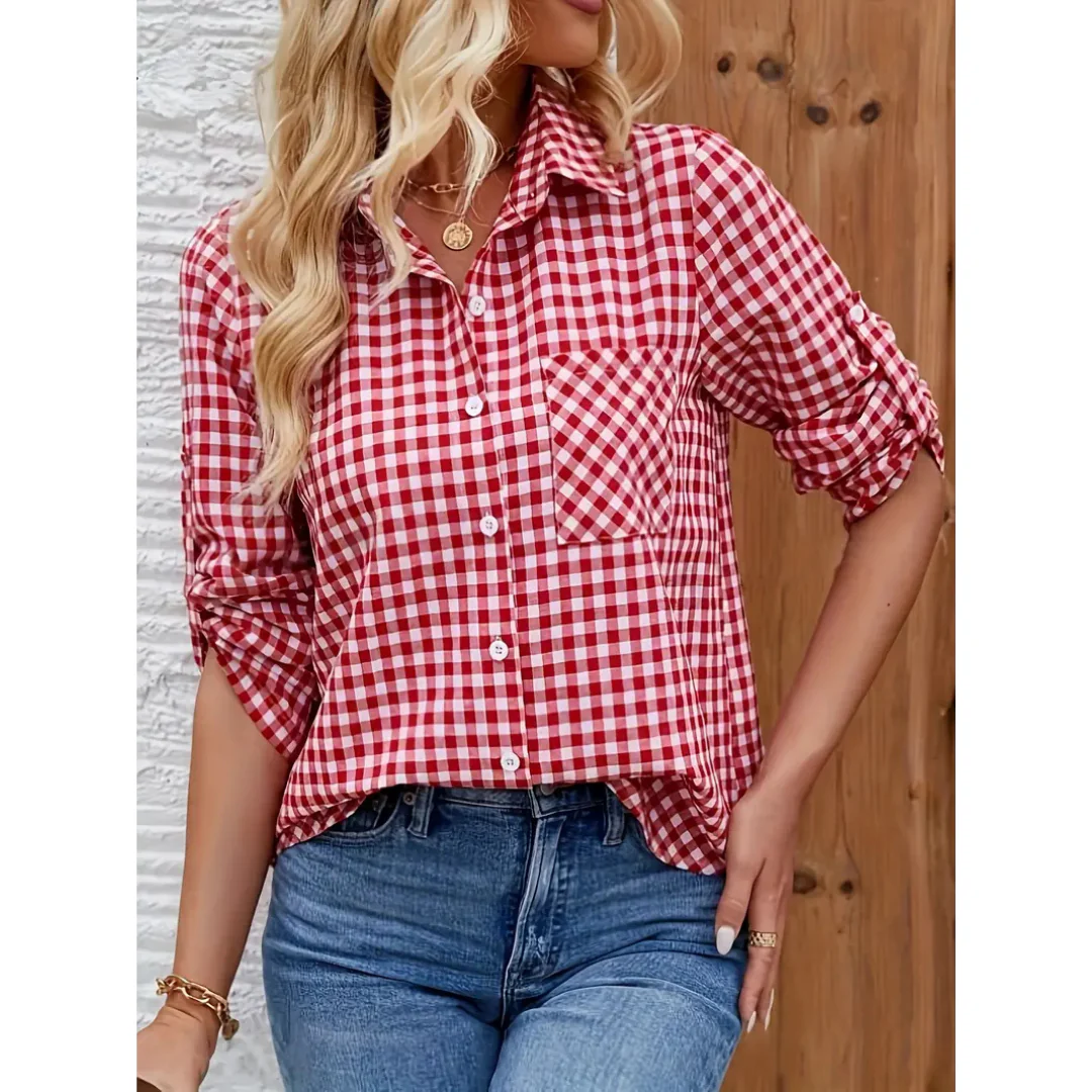 Lässiges Button-Down-Hemd für Damen | Rot - Image 3