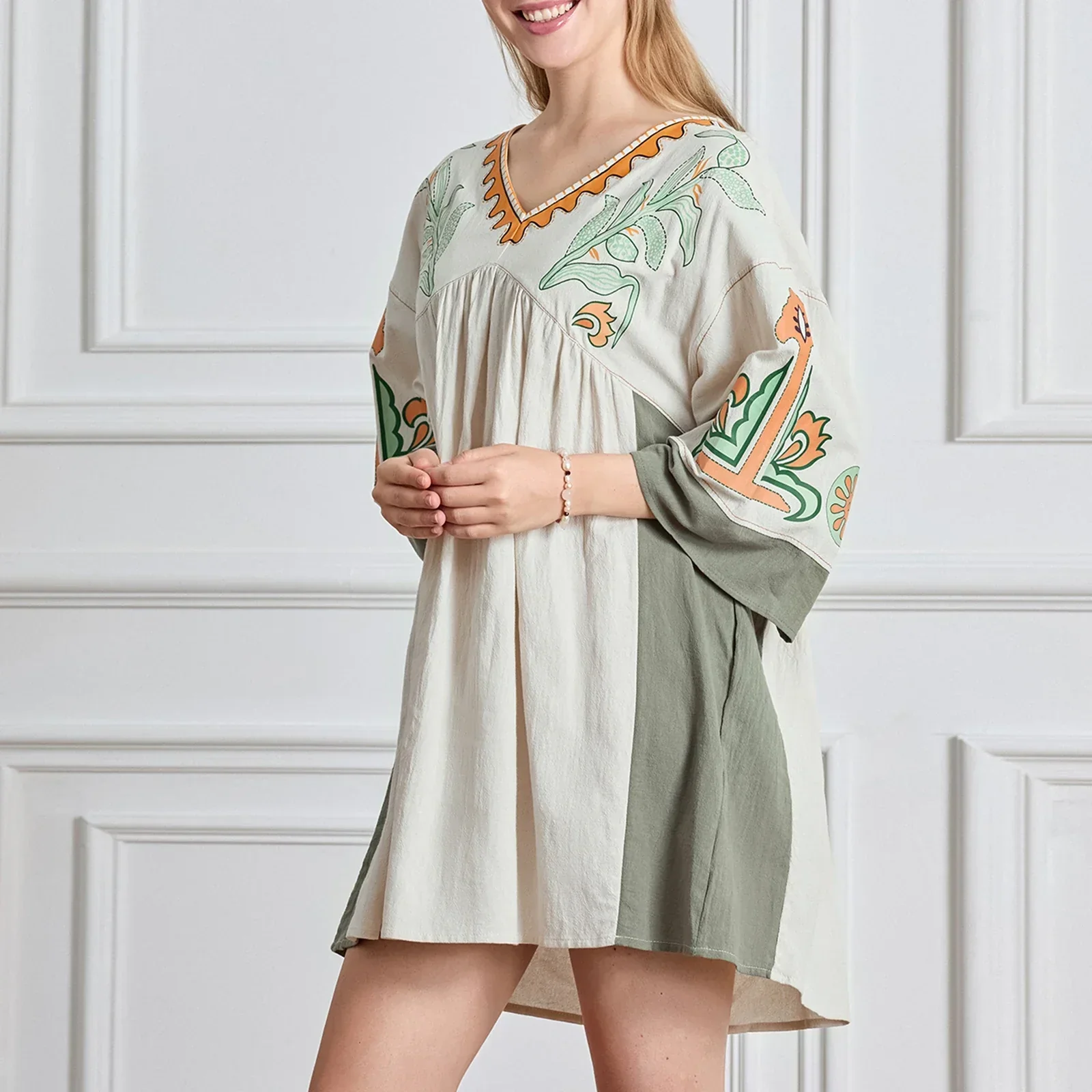 Lässiges Oversize Boho Damen Minikleid mit 3/4 Ärmeln - Image 10