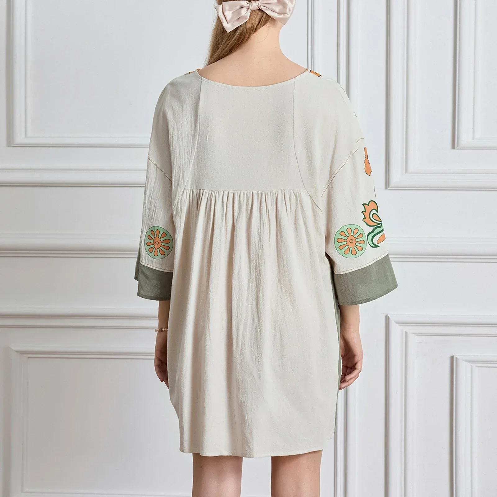 Lässiges Oversize Boho Damen Minikleid mit 3/4 Ärmeln - Image 11