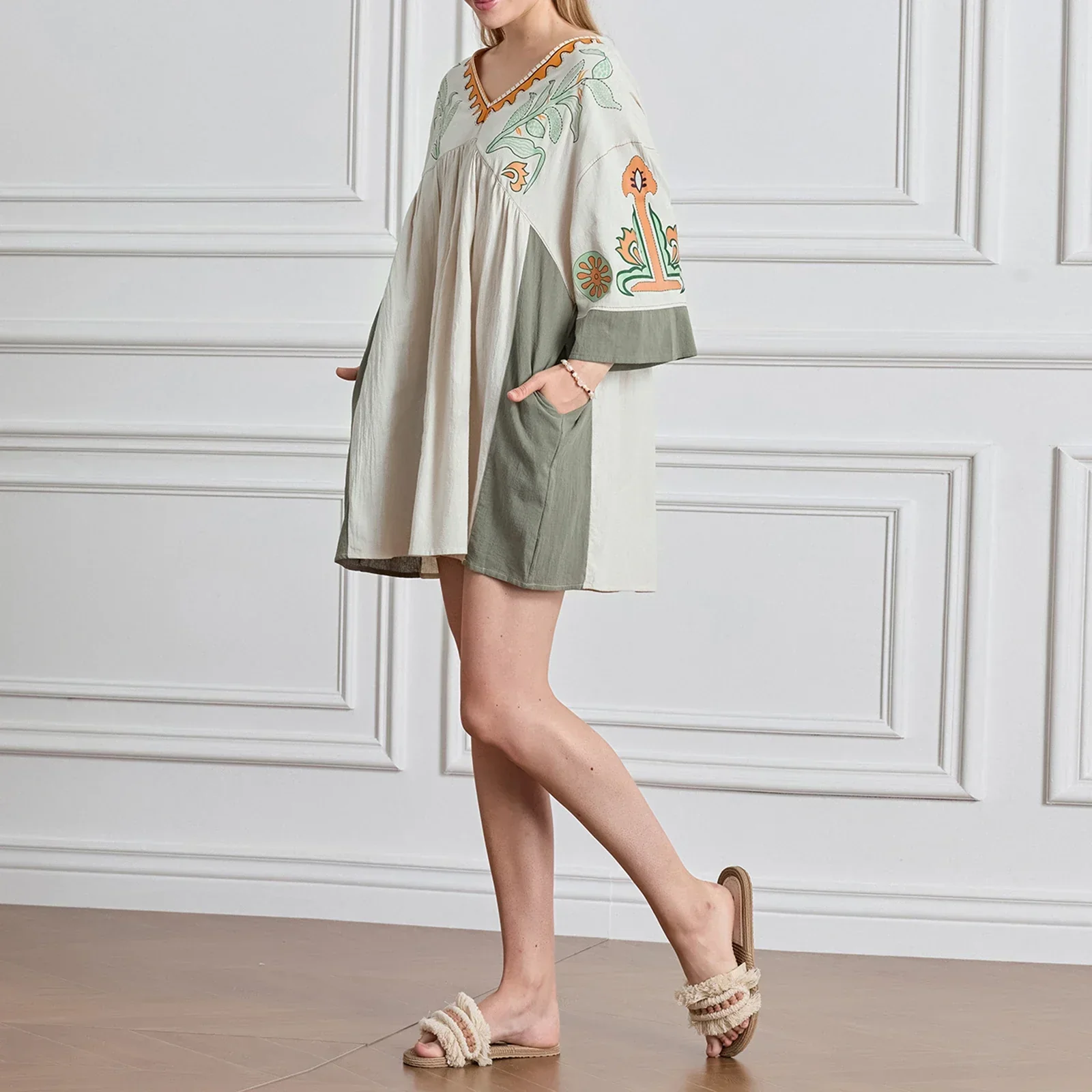 Lässiges Oversize Boho Damen Minikleid mit 3/4 Ärmeln - Image 13