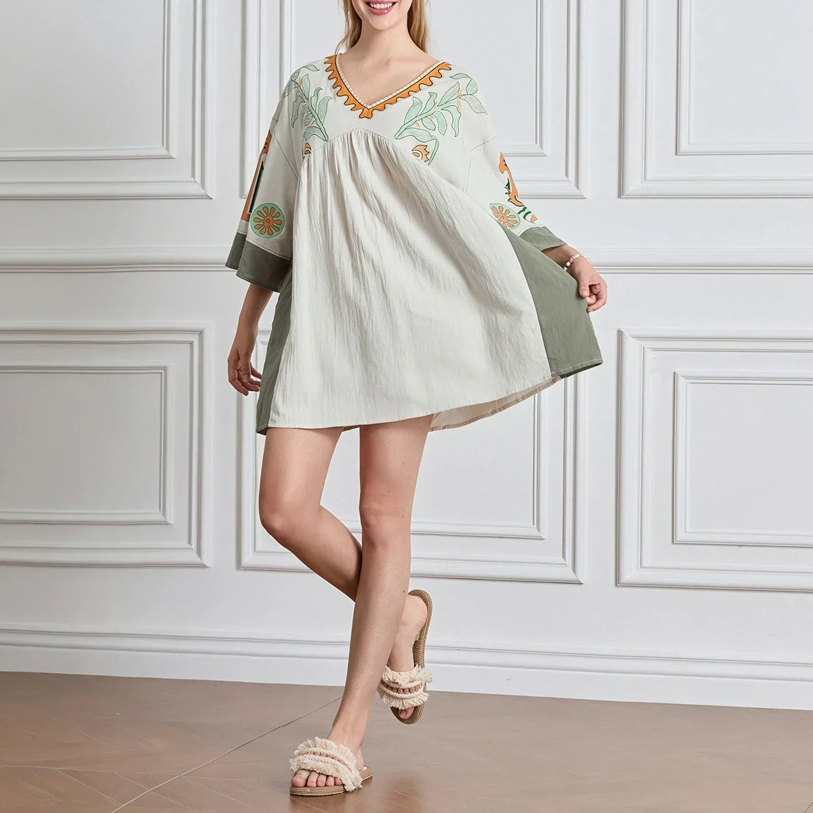 Lässiges Oversize Boho Damen Minikleid mit 3/4 Ärmeln - Image 14