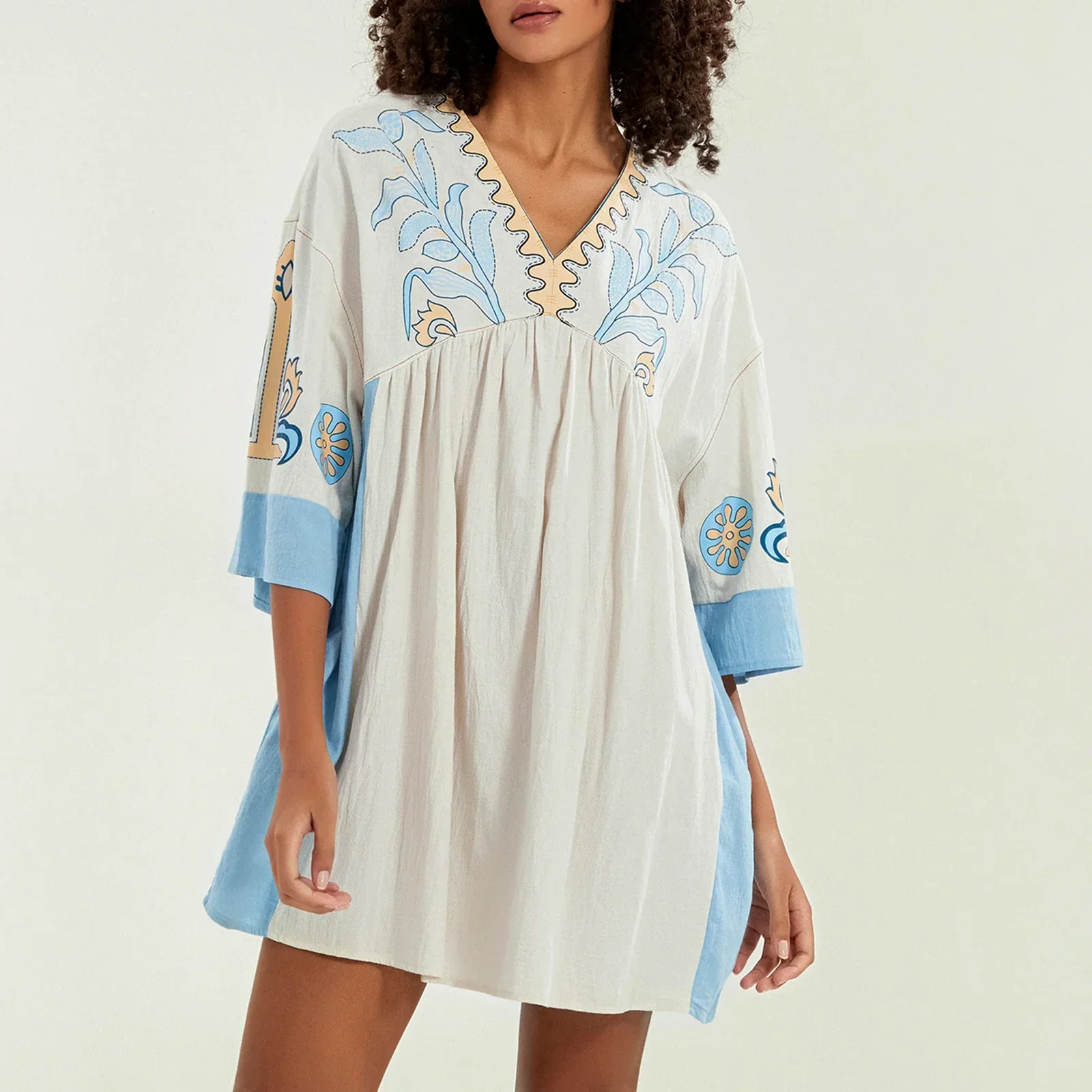 Lässiges Oversize Boho Damen Minikleid mit 3/4 Ärmeln - Image 2