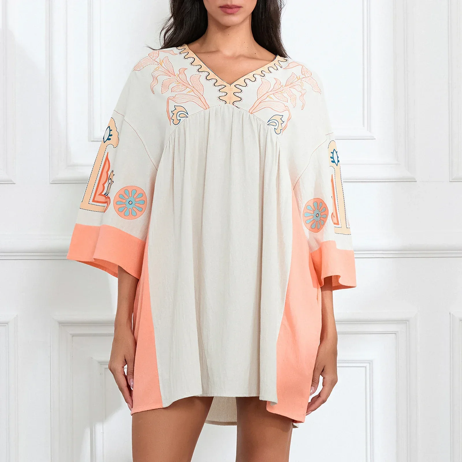 Lässiges Oversize Boho Damen Minikleid mit 3/4 Ärmeln - Image 20