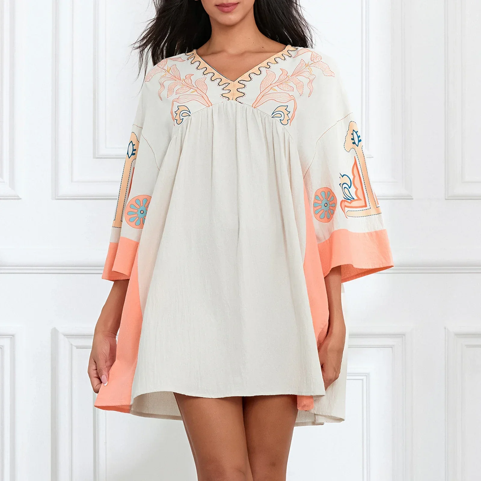 Lässiges Oversize Boho Damen Minikleid mit 3/4 Ärmeln - Image 21
