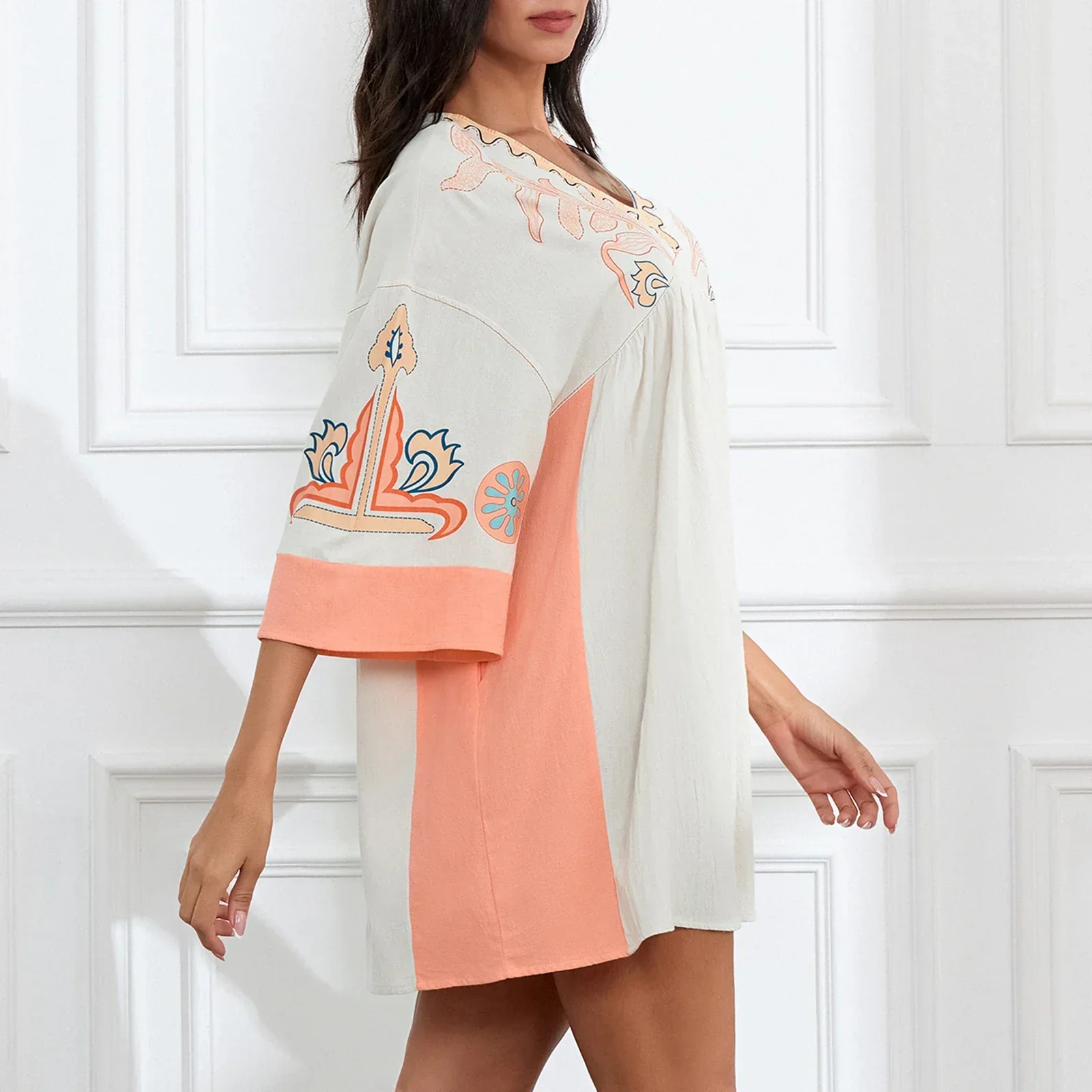 Lässiges Oversize Boho Damen Minikleid mit 3/4 Ärmeln - Image 22
