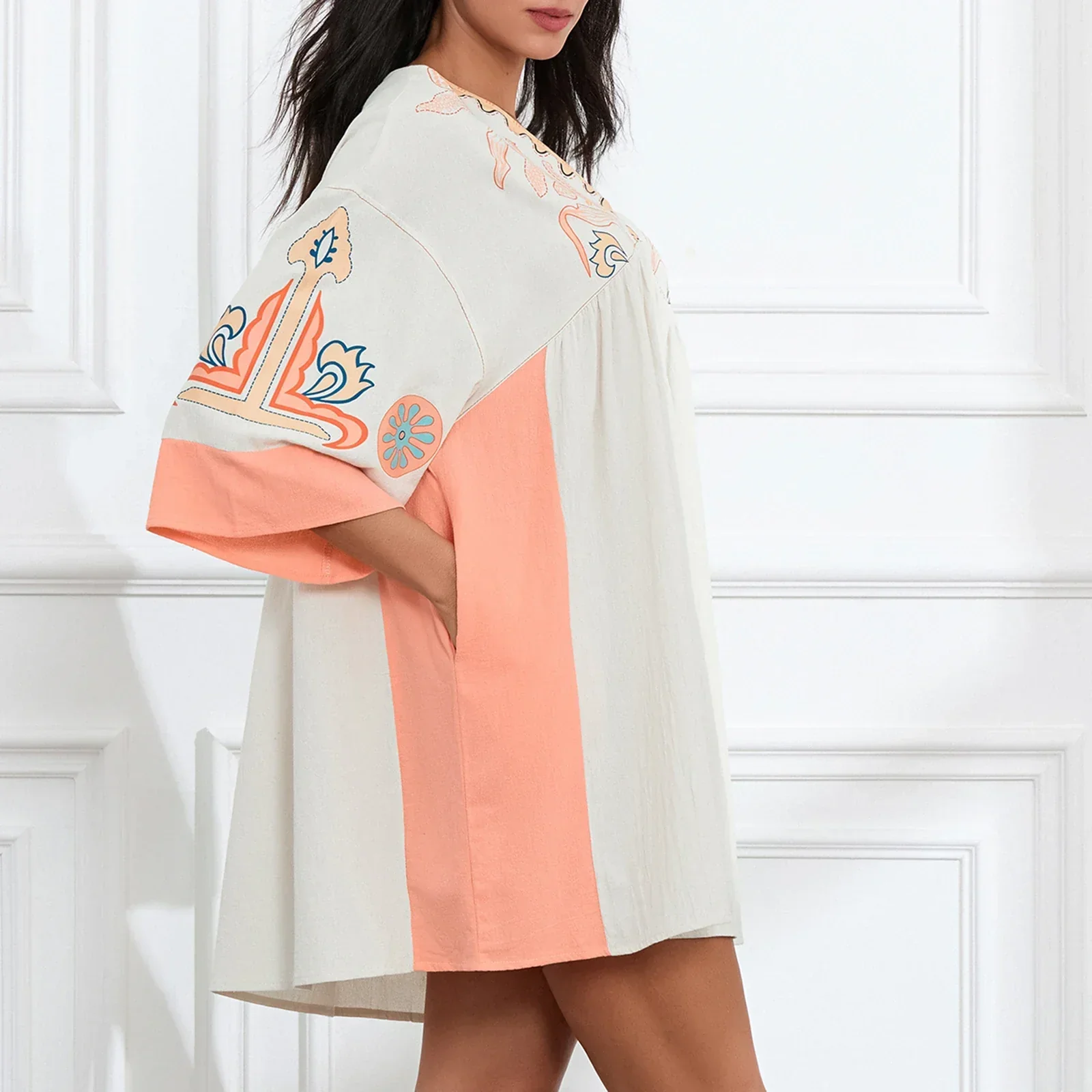 Lässiges Oversize Boho Damen Minikleid mit 3/4 Ärmeln - Image 23