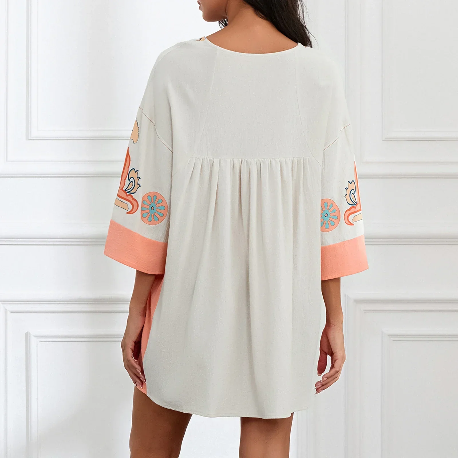Lässiges Oversize Boho Damen Minikleid mit 3/4 Ärmeln - Image 24