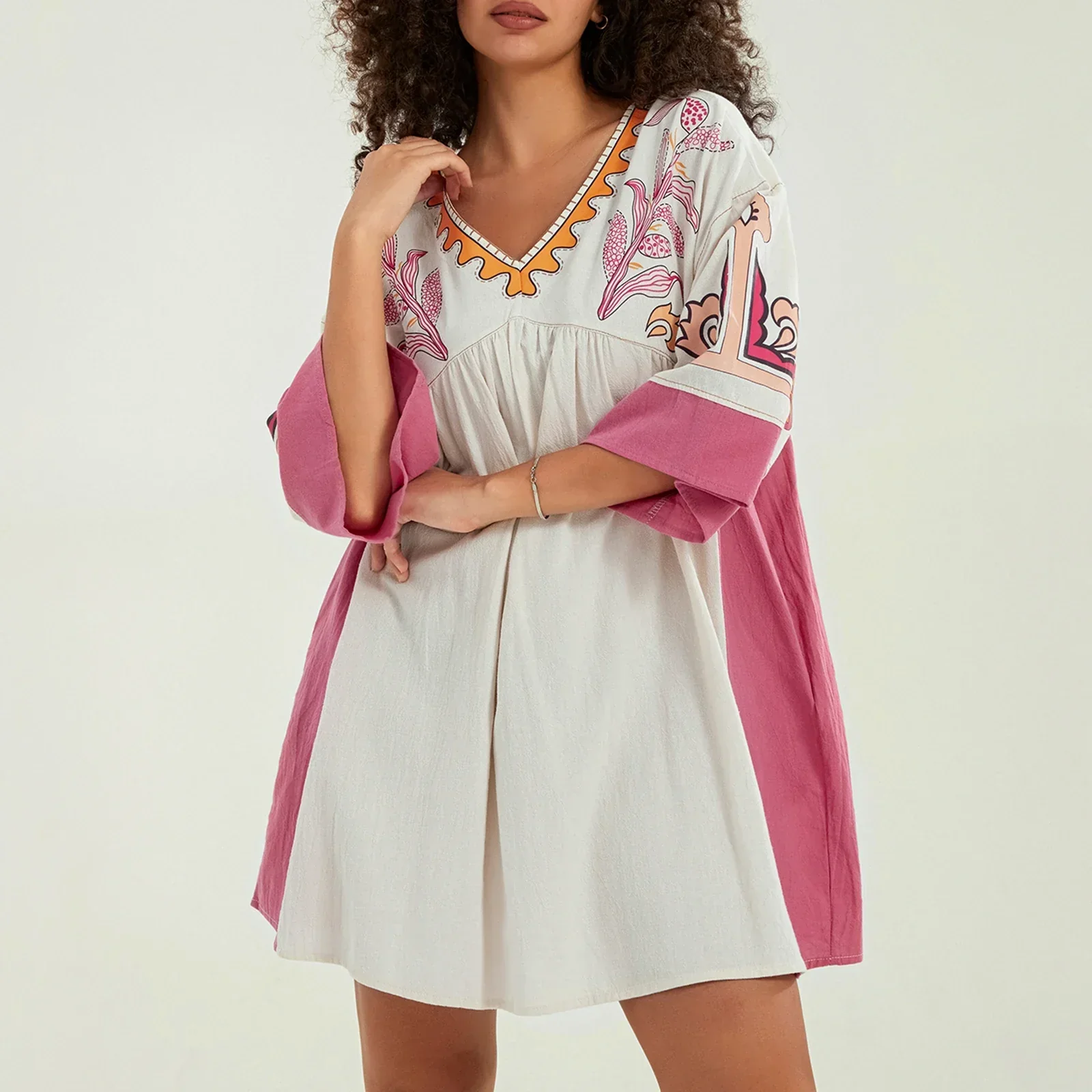 Lässiges Oversize Boho Damen Minikleid mit 3/4 Ärmeln - Image 25