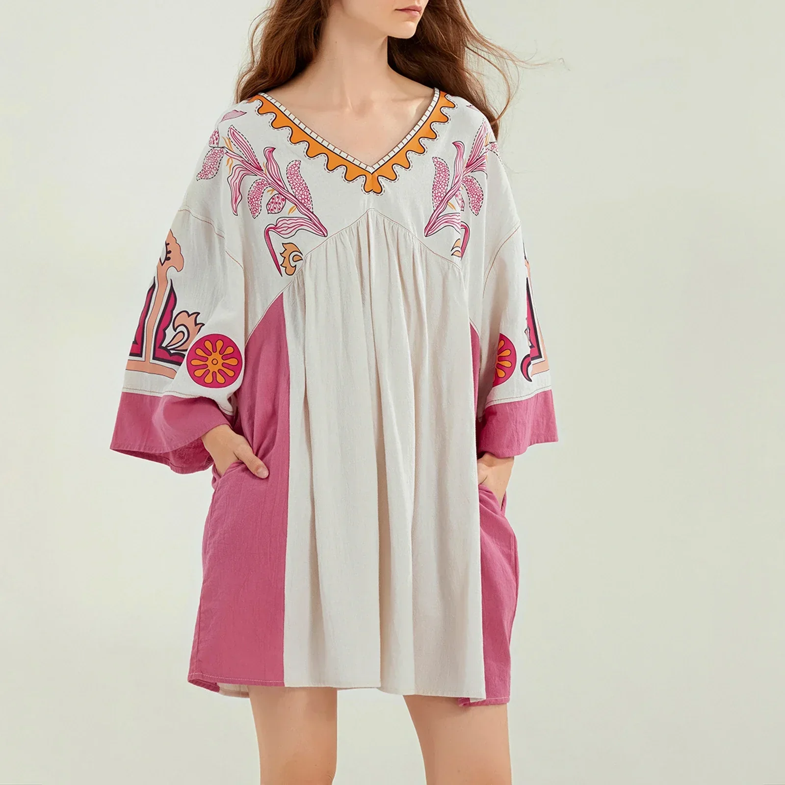 Lässiges Oversize Boho Damen Minikleid mit 3/4 Ärmeln - Image 27