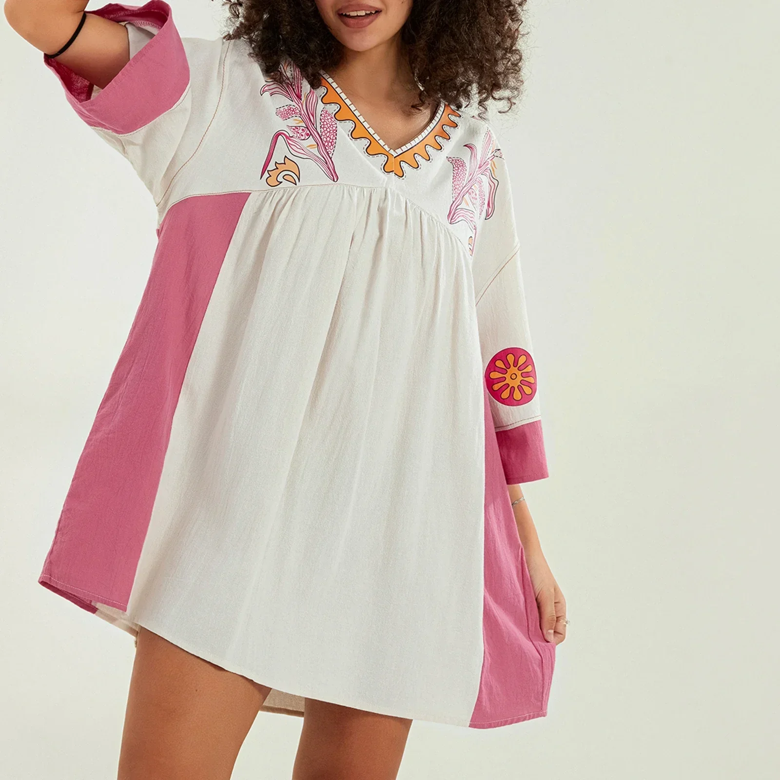 Lässiges Oversize Boho Damen Minikleid mit 3/4 Ärmeln - Image 28