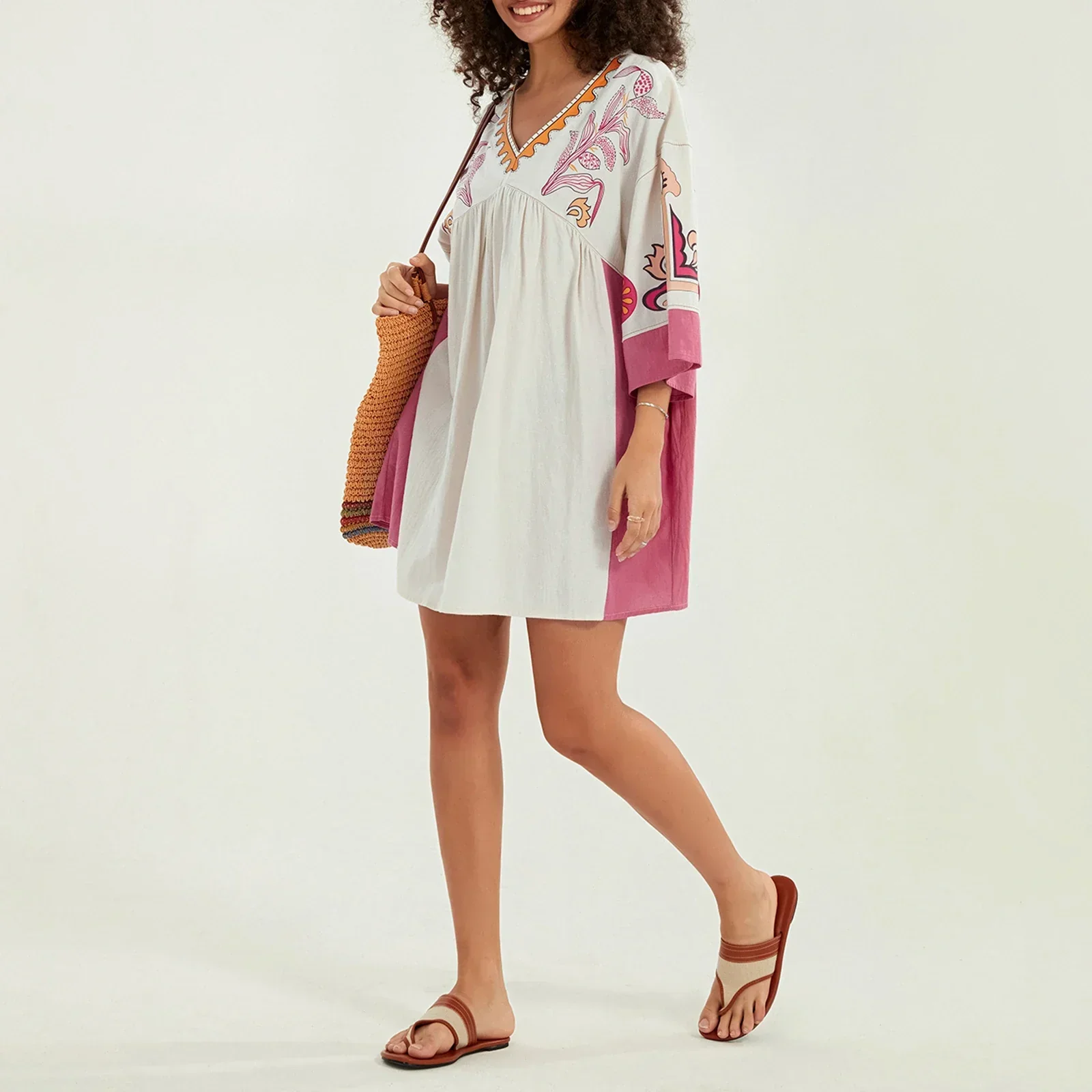 Lässiges Oversize Boho Damen Minikleid mit 3/4 Ärmeln - Image 30