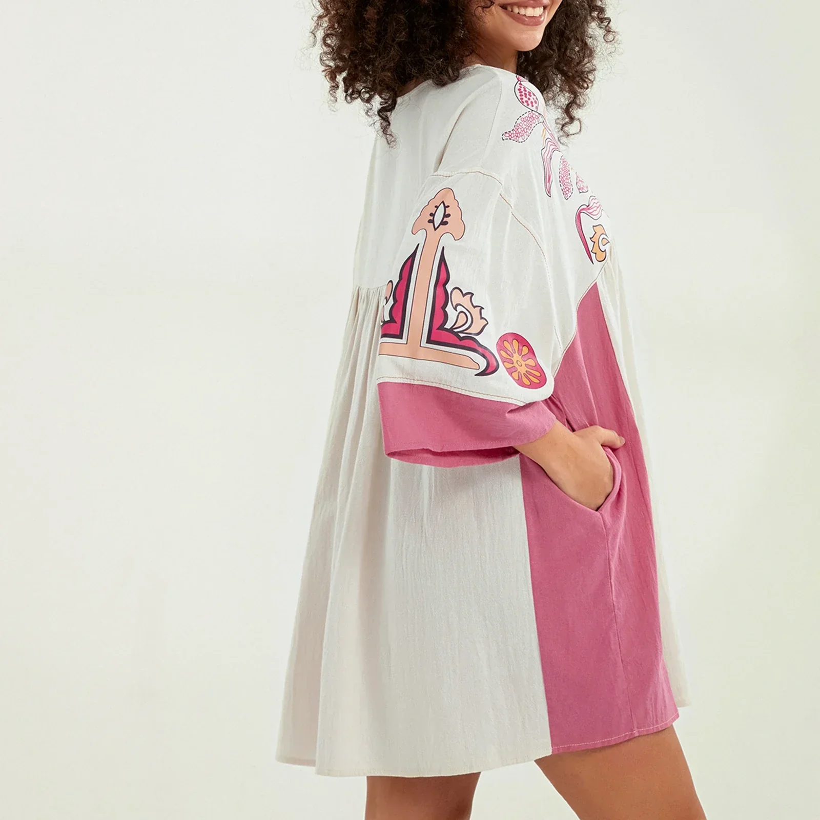 Lässiges Oversize Boho Damen Minikleid mit 3/4 Ärmeln - Image 32