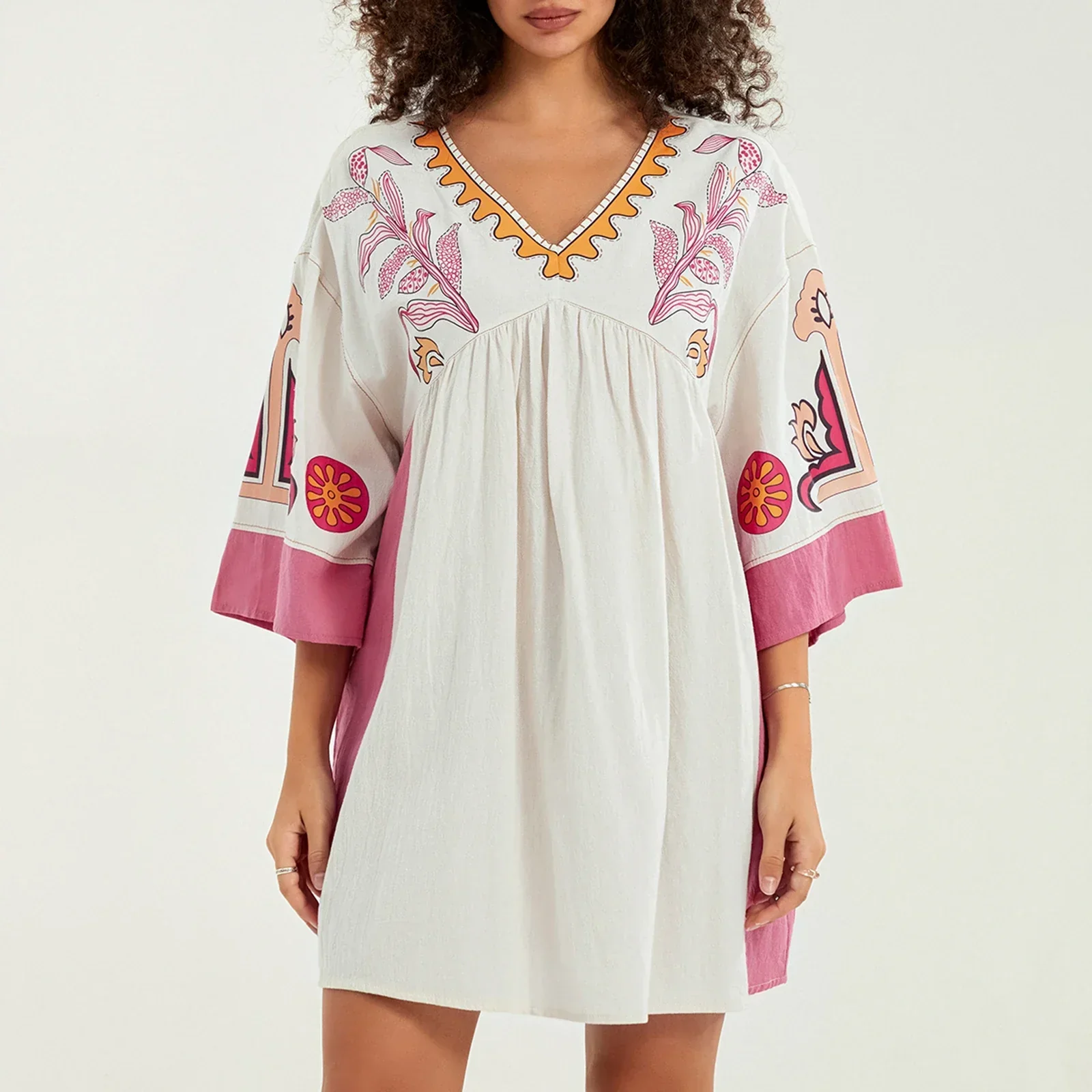Lässiges Oversize Boho Damen Minikleid mit 3/4 Ärmeln - Image 33